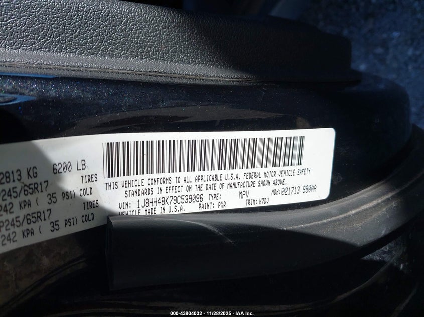 2009 Jeep Commander Sport VIN: 1J8HH48K79C539096 Lot: 43804032