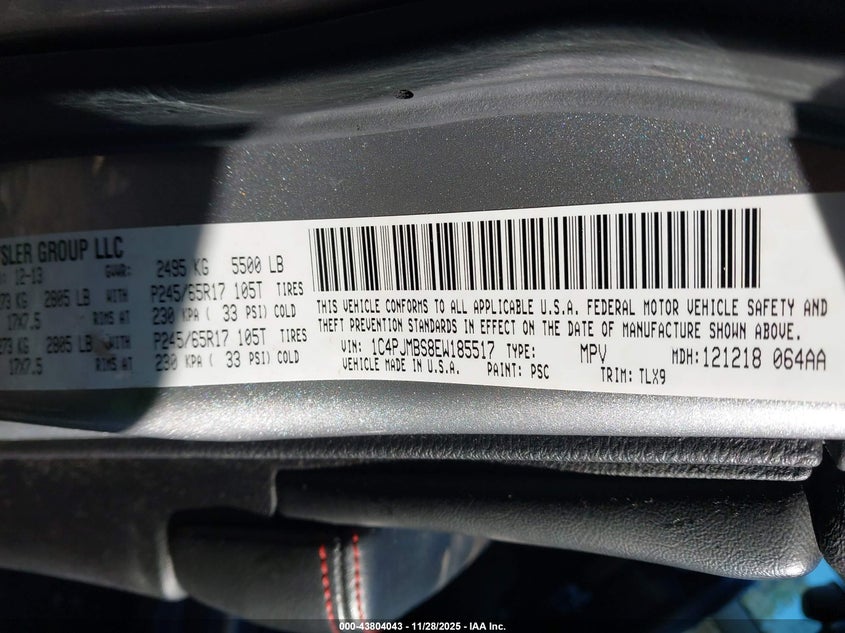 2014 Jeep Cherokee Trailhawk VIN: 1C4PJMBS8EW185517 Lot: 43804043