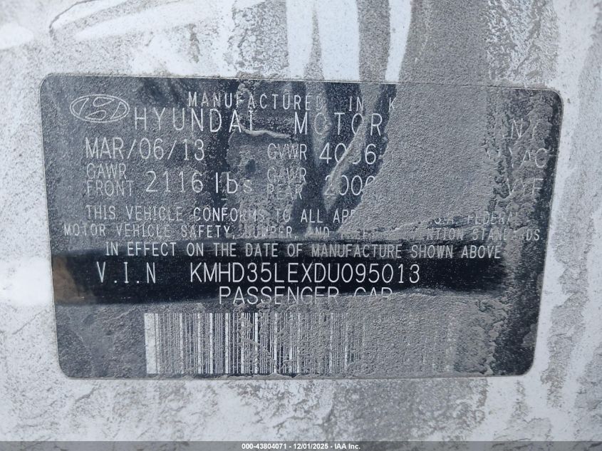 2013 Hyundai Elantra Gt VIN: KMHD35LEXDU095013 Lot: 43804071