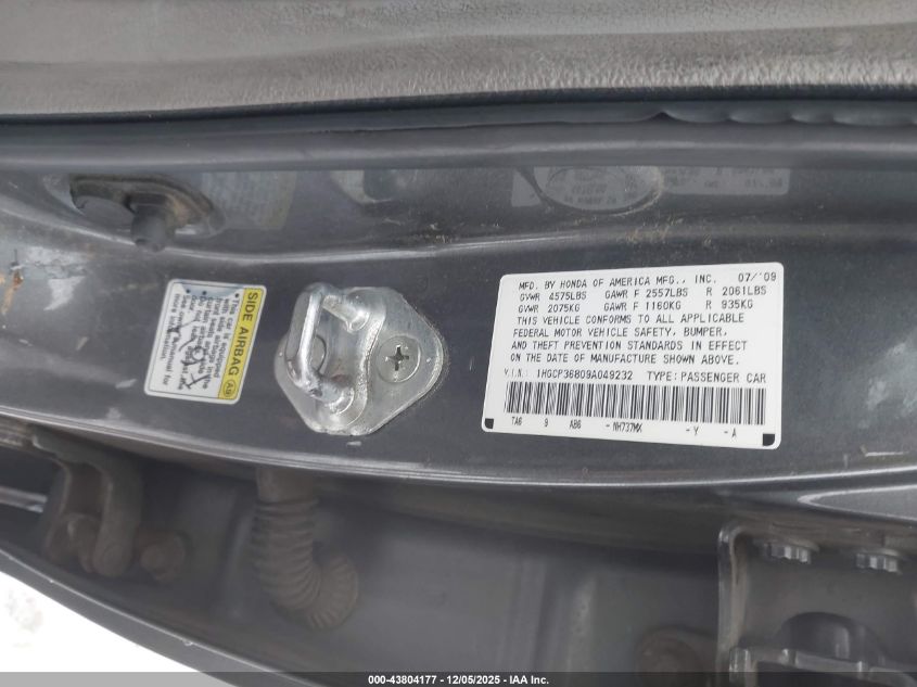 2009 Honda Accord 3.5 Ex-L VIN: 1HGCP36809A049232 Lot: 43804177
