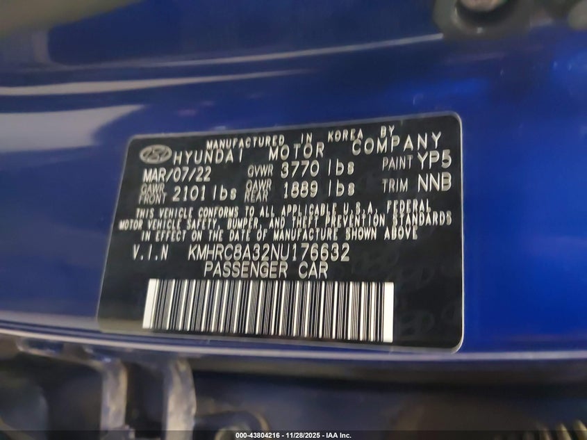 2022 Hyundai Venue Sel VIN: KMHRC8A32NU176632 Lot: 43804216