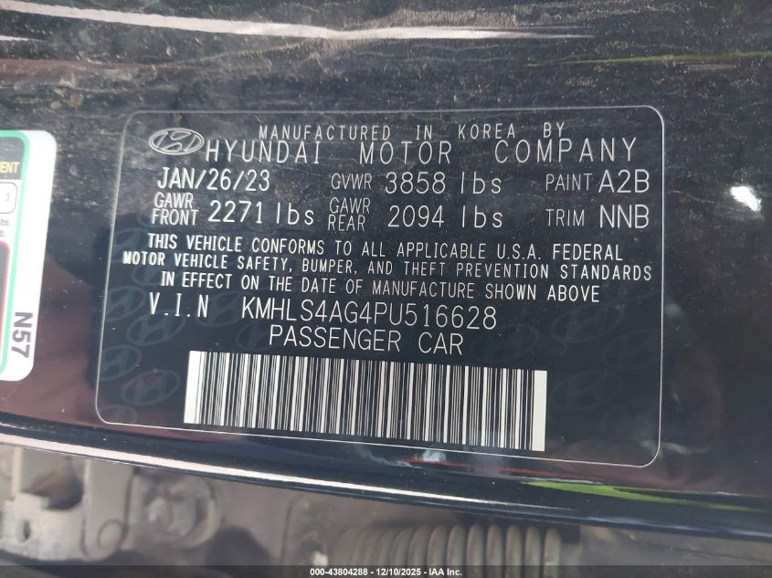 2023 Hyundai Elantra Sel VIN: KMHLS4AG4PU516628 Lot: 43804288