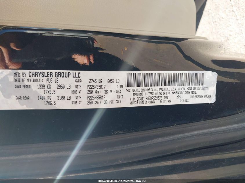 2013 Chrysler Town & Country Touring VIN: 2C4RC1BG7DR559572 Lot: 43804353