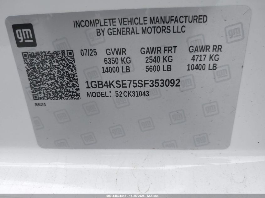 2025 Chevrolet Silverado 3500Hd Chassis Work Truck VIN: 1GB4KSE75SF353092 Lot: 43804418