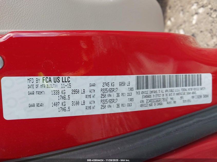 2016 Dodge Grand Caravan Sxt VIN: 2C4RDGCG6GR178167 Lot: 43804424