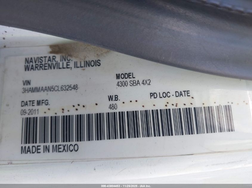 2012 International 4000 4300 VIN: 3HAMMAAN5CL632548 Lot: 43804453