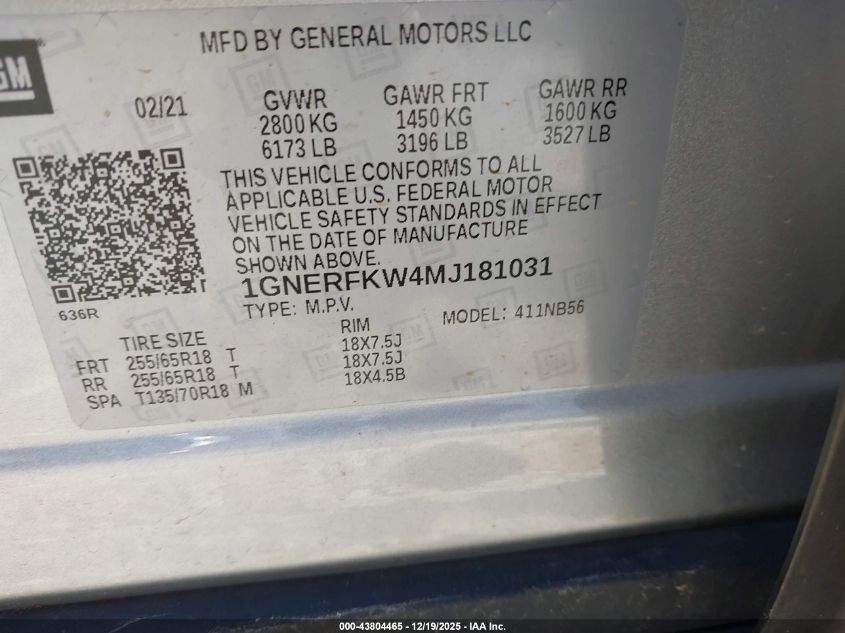 2021 Chevrolet Traverse Fwd Ls VIN: 1GNERFKW4MJ181031 Lot: 43804465