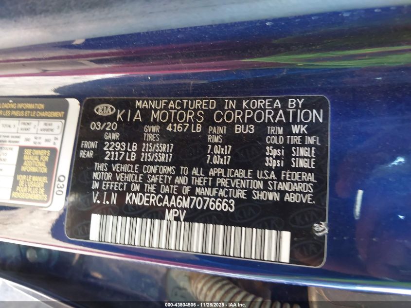 2021 Kia Seltos Ex VIN: KNDERCAA6M7076663 Lot: 43804506