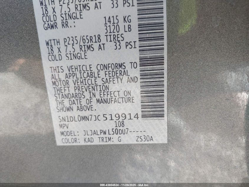 2018 Infiniti Qx60 VIN: 5N1DL0MN7JC519914 Lot: 43804524