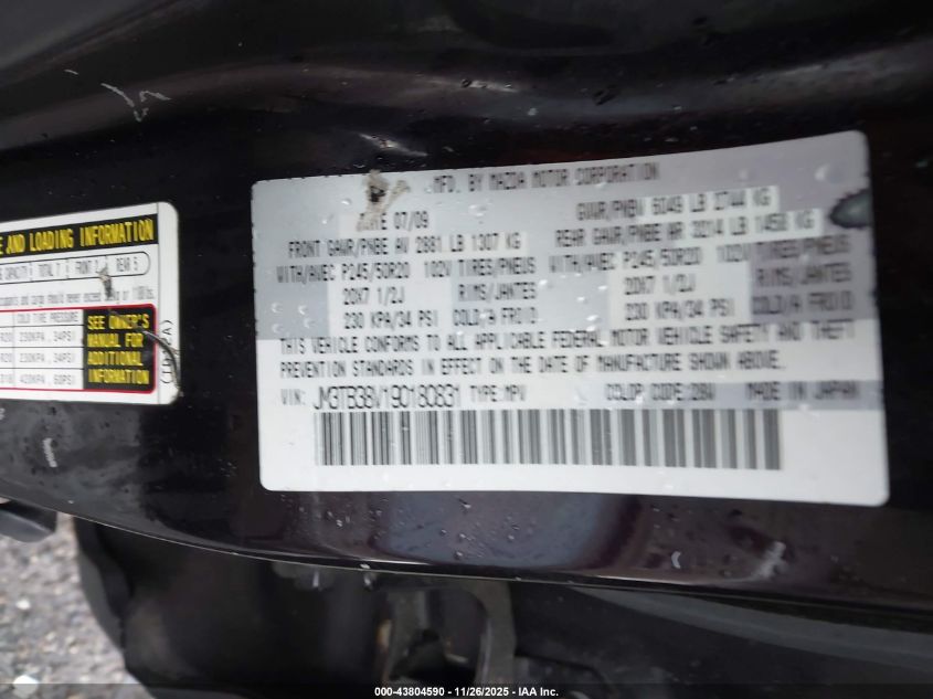 2009 Mazda Cx-9 Grand Touring VIN: JM3TB38V190180831 Lot: 43804590