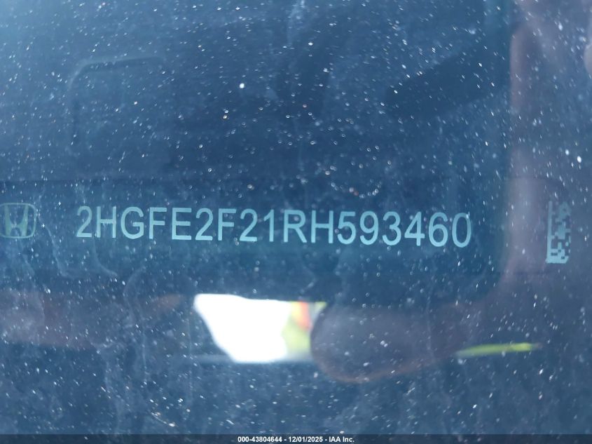 2024 Honda Civic Lx VIN: 2HGFE2F21RH593460 Lot: 43804644