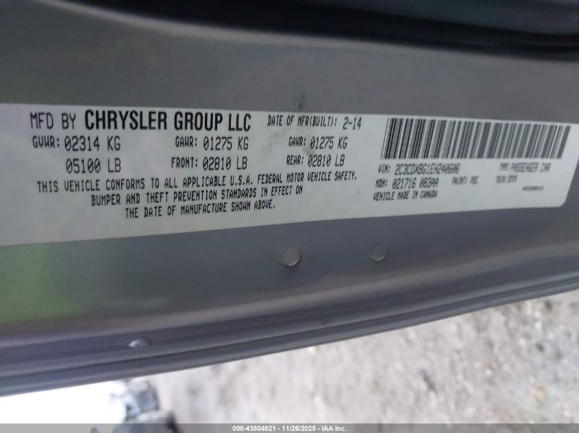 2014 Dodge Charger Se VIN: 2C3CDXBG1EH240606 Lot: 43804821