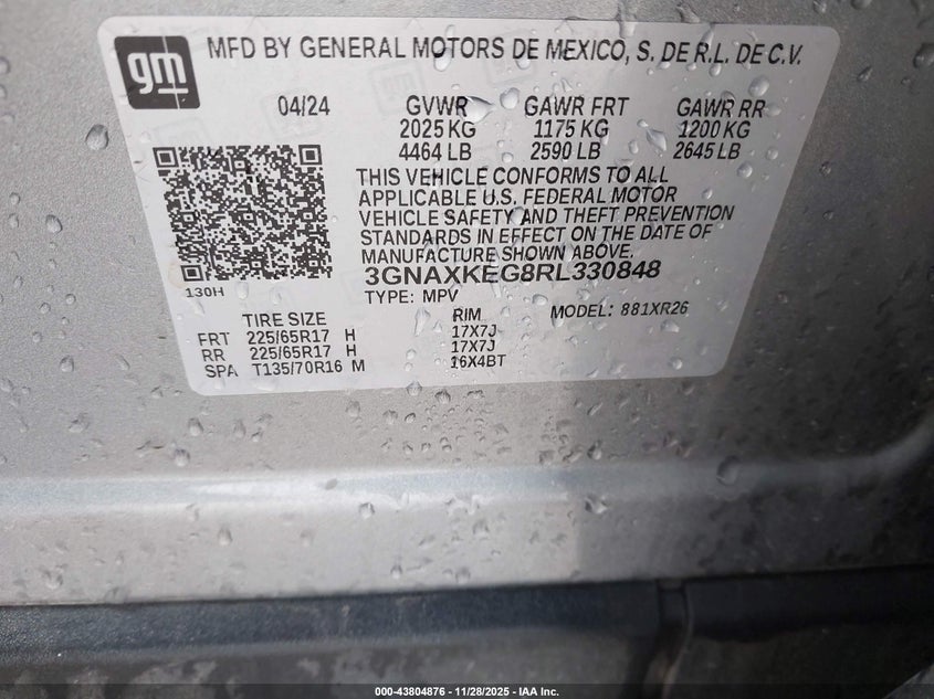 2024 Chevrolet Equinox Fwd Lt VIN: 3GNAXKEG8RL330848 Lot: 43804876