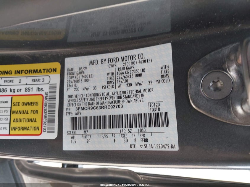 2024 Ford Bronco Sport Outer Banks VIN: 3FMCR9C63RRE92703 Lot: 43805177