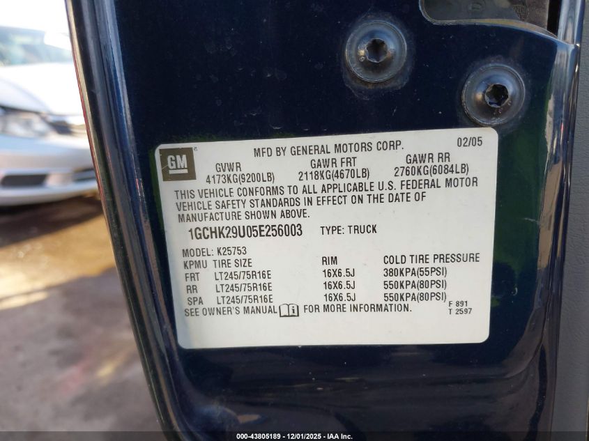 2005 Chevrolet Silverado 2500Hd Lt VIN: 1GCHK29U05E256003 Lot: 43805189