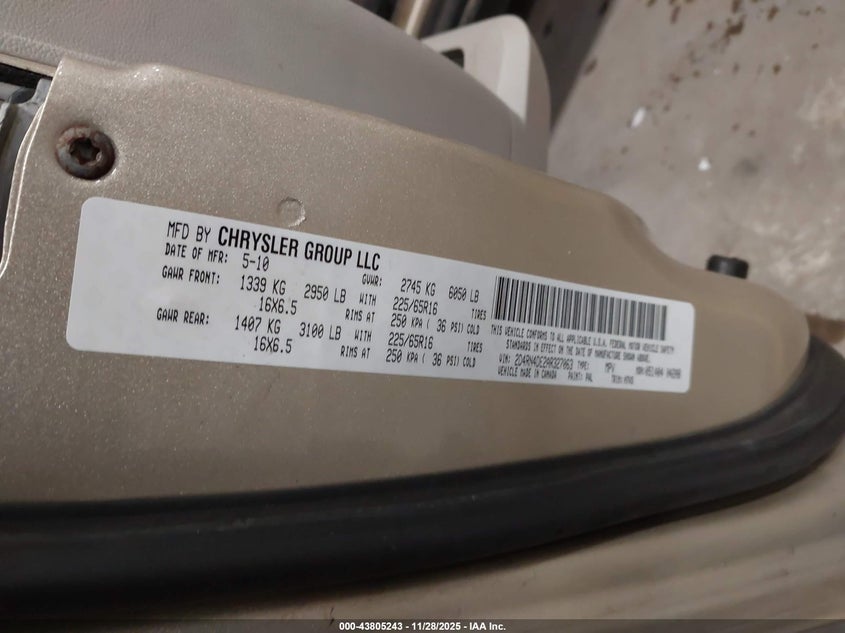 2010 Dodge Grand Caravan Se VIN: 2D4RN4DE2AR327063 Lot: 43805243