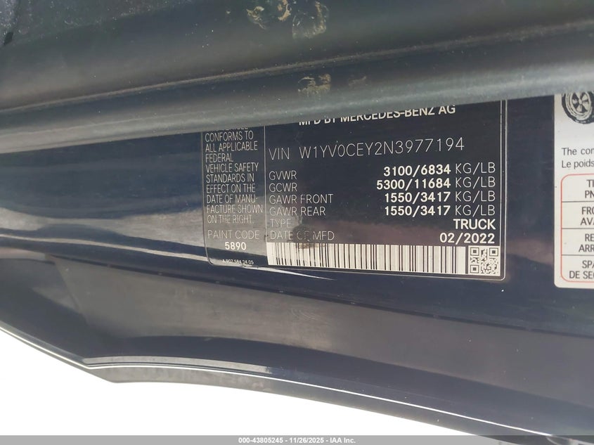2022 Mercedes-Benz Metris VIN: W1YV0CEY2N3977194 Lot: 43805245