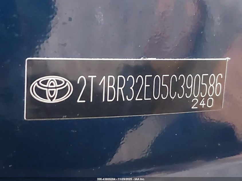 2005 Toyota Corolla S VIN: 2T1BR32E05C390586 Lot: 43805284