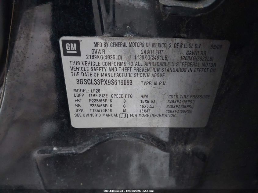 2009 Saturn Vue 4-Cyl Xe VIN: 3GSCL33PX9S619083 Lot: 43805323
