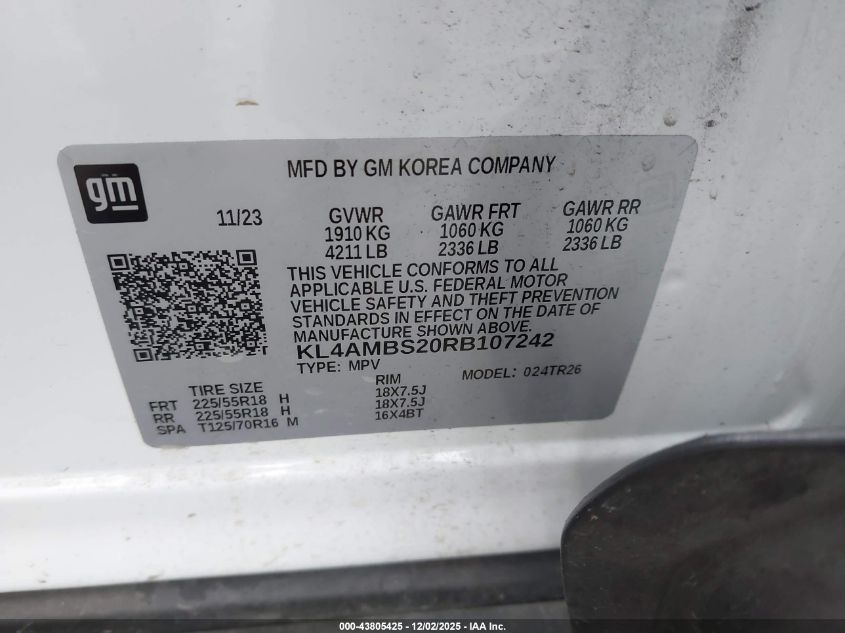 2024 Buick Encore Gx Preferred Fwd VIN: KL4AMBS20RB107242 Lot: 43805425