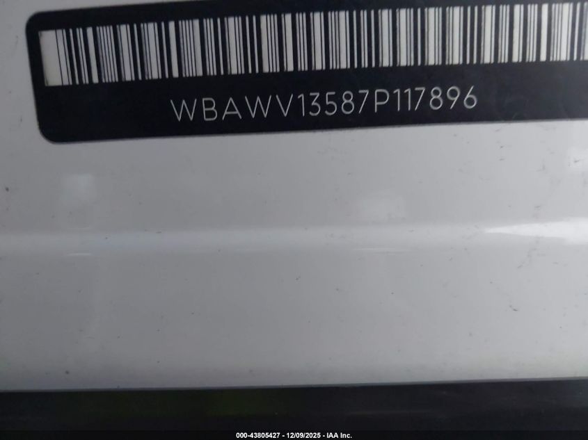 2007 BMW 328I VIN: WBAWV13587P117896 Lot: 43805427