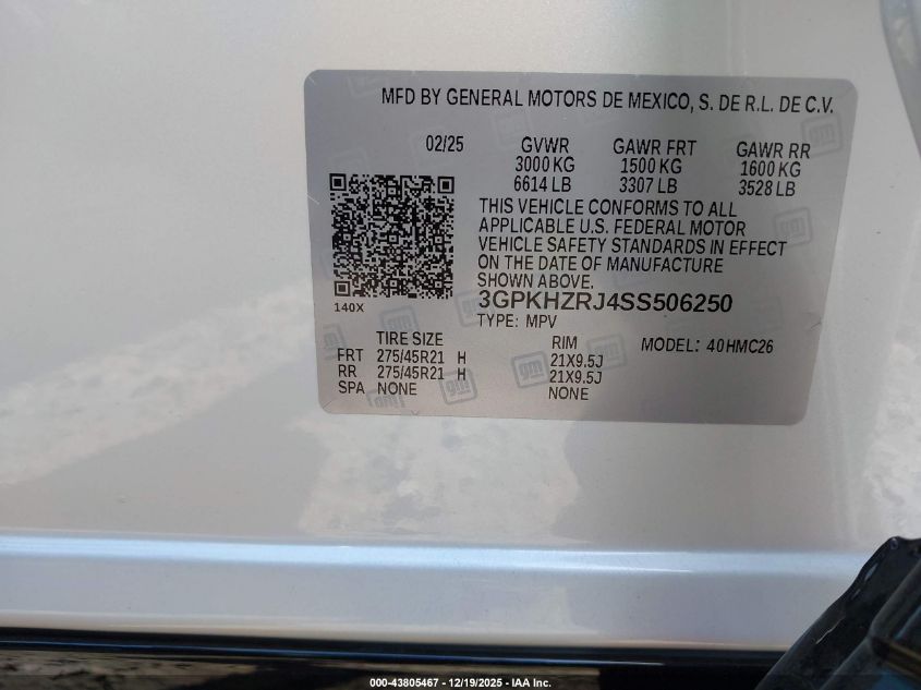 2025 Honda Prologue Elite VIN: 3GPKHZRJ4SS506250 Lot: 43805467