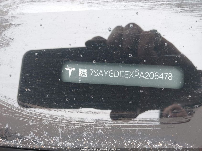 2023 Tesla Model Y Awd/Long Range Dual Motor All-Wheel Drive VIN: 7SAYGDEEXPA206478 Lot: 43805488