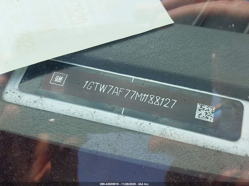 2021 GMC Savana Cargo Rwd 2500 Regular Wheelbase Work Van VIN: 1GTW7AF77M1188127 Lot: 43805519