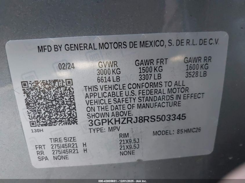 2024 Honda Prologue Elite VIN: 3GPKHZRJ8RS503345 Lot: 43805651