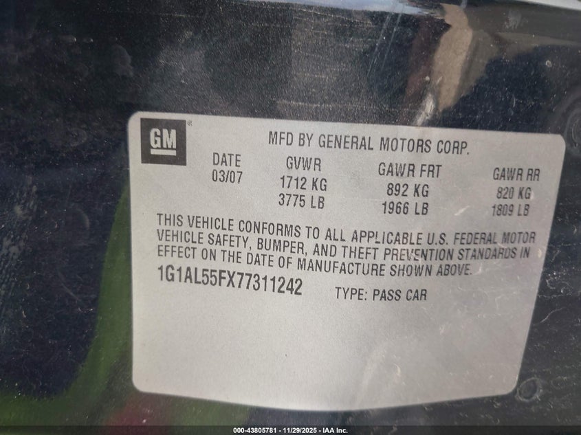 1G1AL55FX77311242 2007 CHEVROLET COBALT photo no. 9