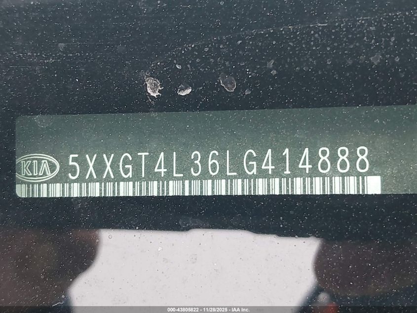 2020 Kia Optima Lx VIN: 5XXGT4L36LG414888 Lot: 43805822