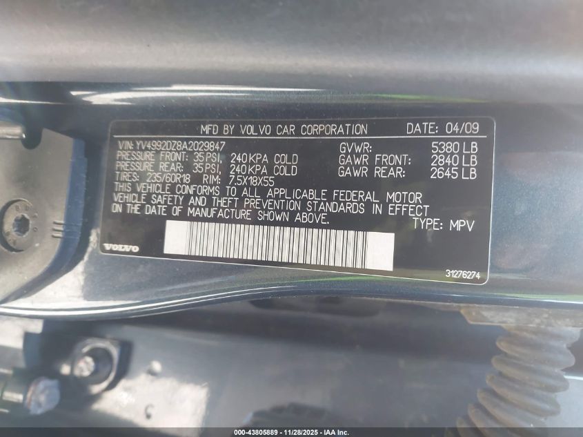 2010 Volvo Xc60 T6/T6 R-Design VIN: YV4992DZ8A2029847 Lot: 43805889