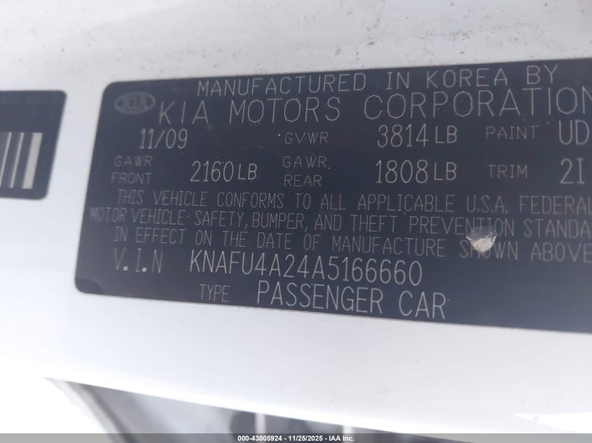 2010 Kia Forte Ex VIN: KNAFU4A24A5166660 Lot: 43805924
