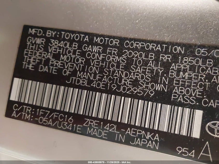 2009 Toyota Corolla Xle VIN: JTDBL40E19J029579 Lot: 43805979