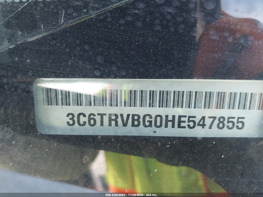2017 Ram Promaster 1500 High Roof 136 Wb VIN: 3C6TRVBG0HE547855 Lot: 43805984