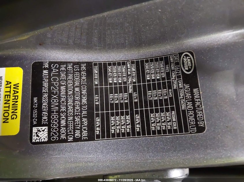 2021 Land Rover Discovery Sport Se VIN: SALCP2FX8MH899926 Lot: 43806072