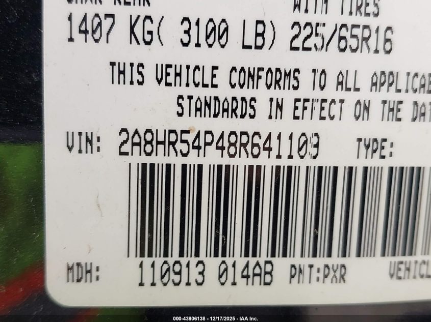 2008 Chrysler Town & Country Touring VIN: 2A8HR54P48R641109 Lot: 43806138