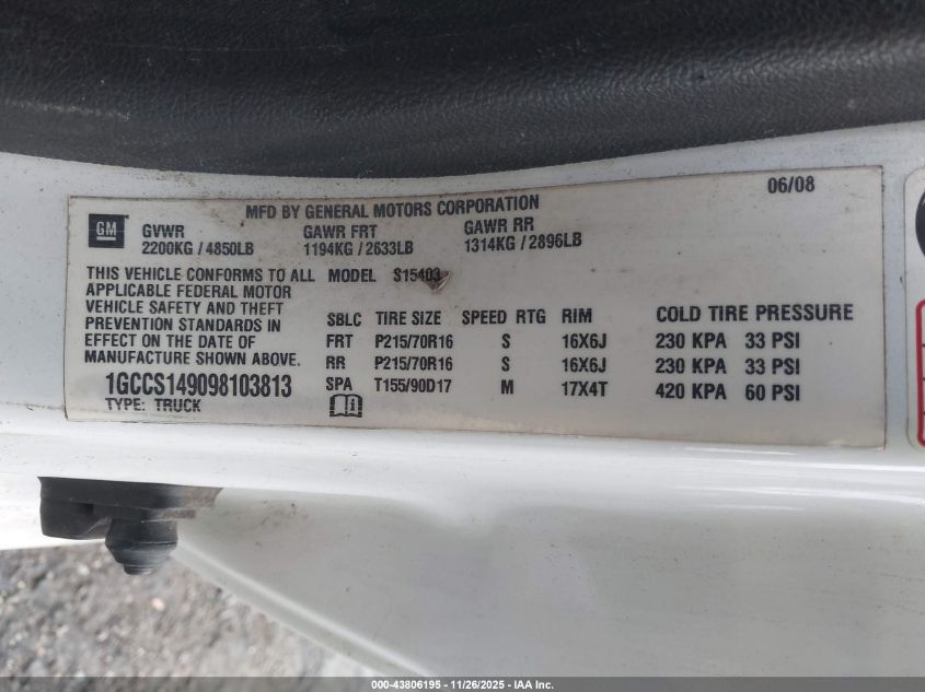 2009 Chevrolet Colorado Work Truck VIN: 1GCCS149098103813 Lot: 43806195