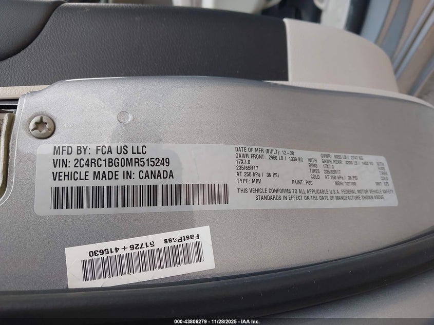 2021 Chrysler Pacifica Touring L VIN: 2C4RC1BG0MR515249 Lot: 43806279