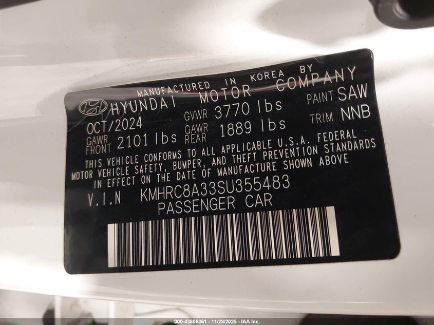 2025 Hyundai Venue Sel VIN: KMHRC8A33SU355483 Lot: 43806361