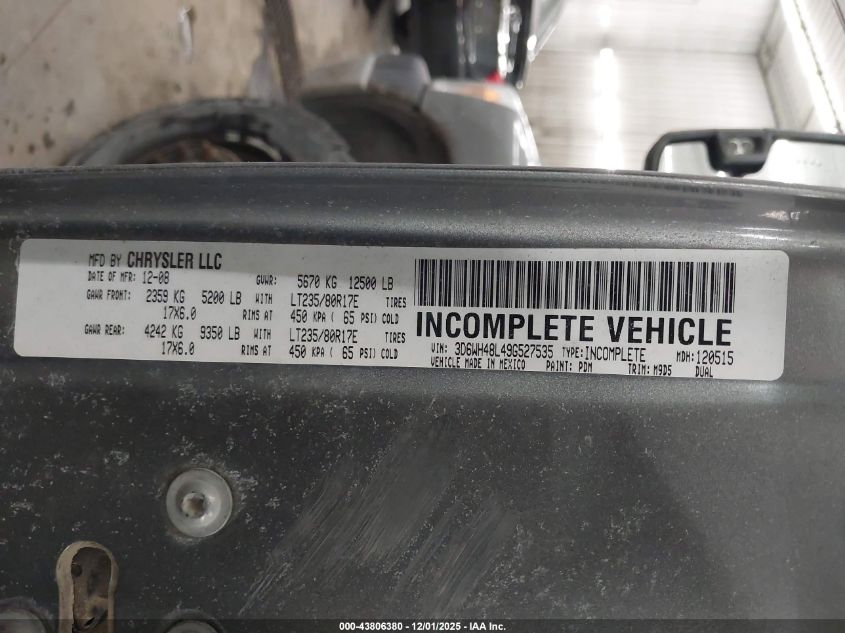 2009 Dodge Ram 3500 Hd Chassis St/Slt/Laramie VIN: 3D6WH48L49G527535 Lot: 43806380