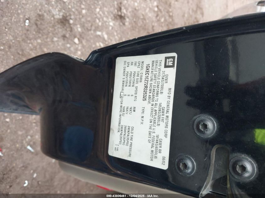 2002 GMC Yukon Xl 1500 Slt VIN: 1GKEC16Z72R326325 Lot: 43806461