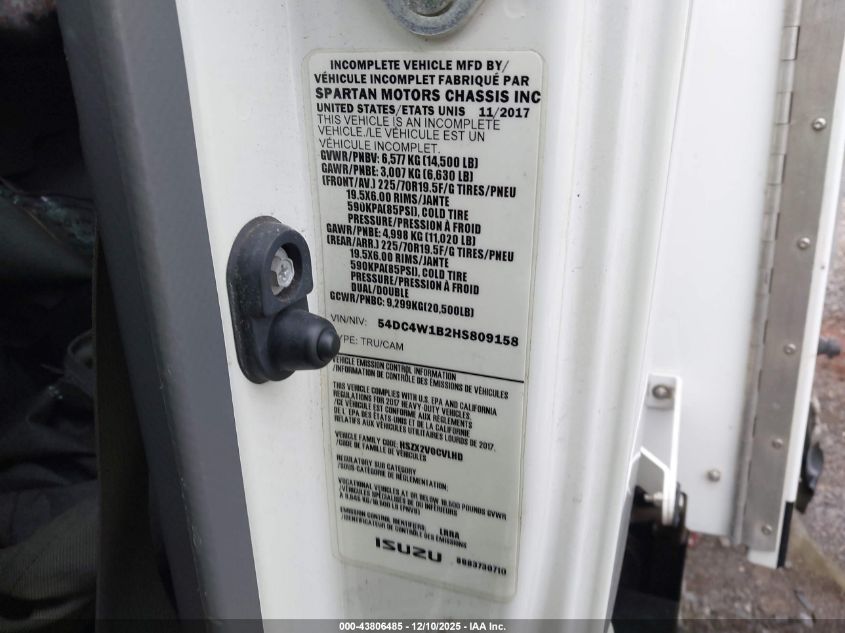 2017 Isuzu Npr Hd Gas Reg VIN: 54DC4W1B2HS809158 Lot: 43806485