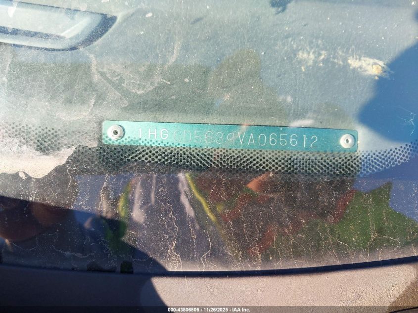 1997 Honda Accord Lx VIN: 1HGCD5639VA065612 Lot: 43806506