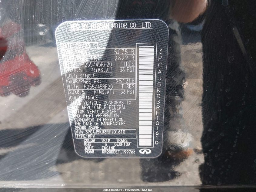 2024 Infiniti Qx55 Essential Awd VIN: 3PCAJ5KR3RF101610 Lot: 43806551