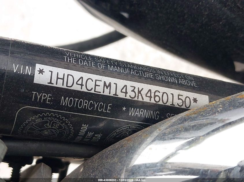 2003 Harley-Davidson Xl883 Hugger VIN: 1HD4CEM143K460150 Lot: 43806553