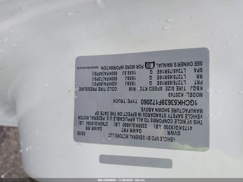 2009 Chevrolet Silverado 2500Hd Lt VIN: 1GCHK53639F172060 Lot: 43806598