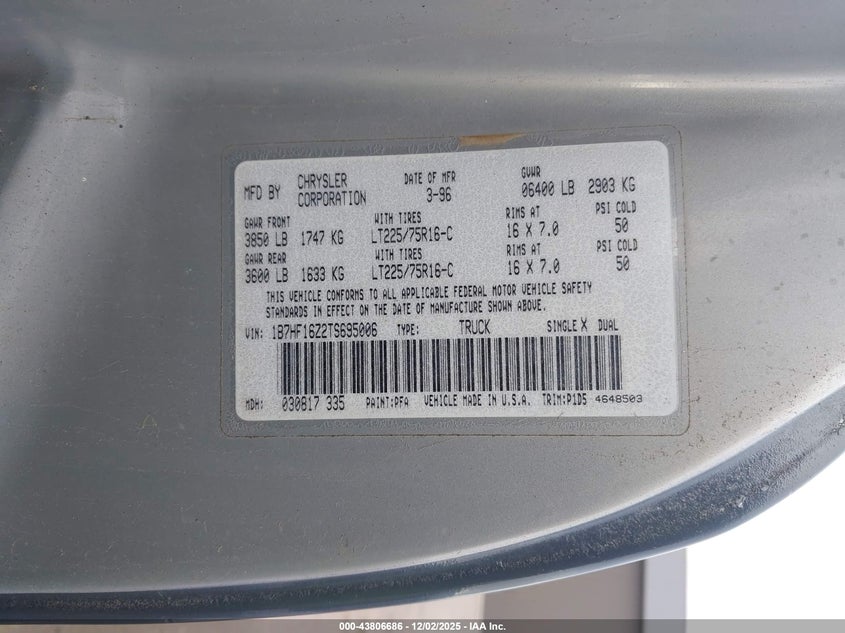 1B7HF16Z2TS695006 1996 DODGE RAM photo no. 9
