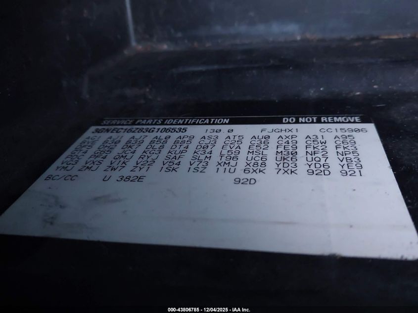 2003 Chevrolet Suburban 1500 Ls VIN: 3GNEC16Z83G106535 Lot: 43806785