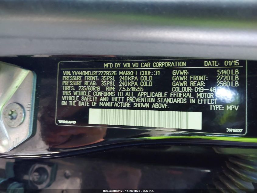 2015 Volvo Xc60 T5 VIN: YV440MDJ2F2729526 Lot: 43806812